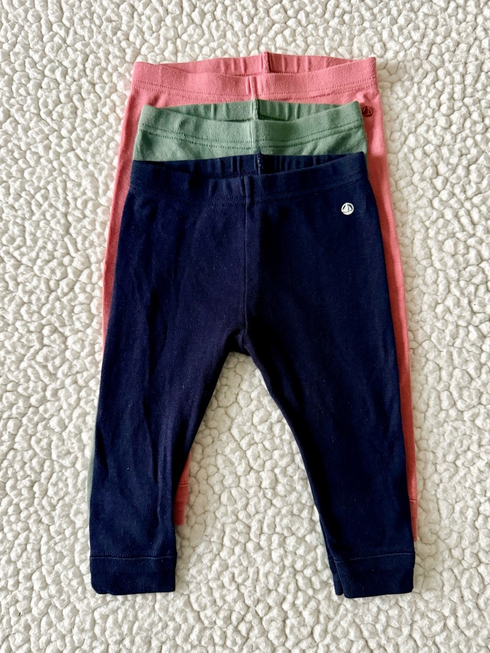 Petit Bateau 3-Pack Leggings in Navy, Olive, Dusty Rose 2 Pack Size 6 months